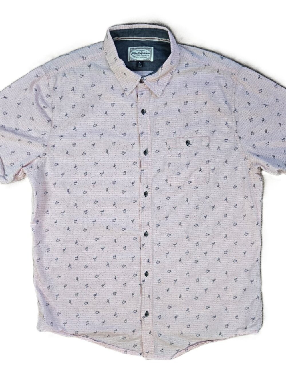 Flag And Anthem Men’s Button Up Size XL Shirt Cotton, Pink Cocktail & Flamengo